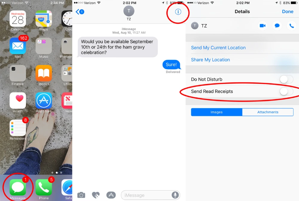 تنظیمات iMessage و Read Receipts